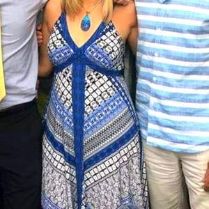 I-N-C long scarf bottom dress with spandex and padded bra crisscross straps